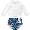 Reusable Swim Diaper & Rashguard Set, Navy Flamingos - Rash Guards - 1 - thumbnail