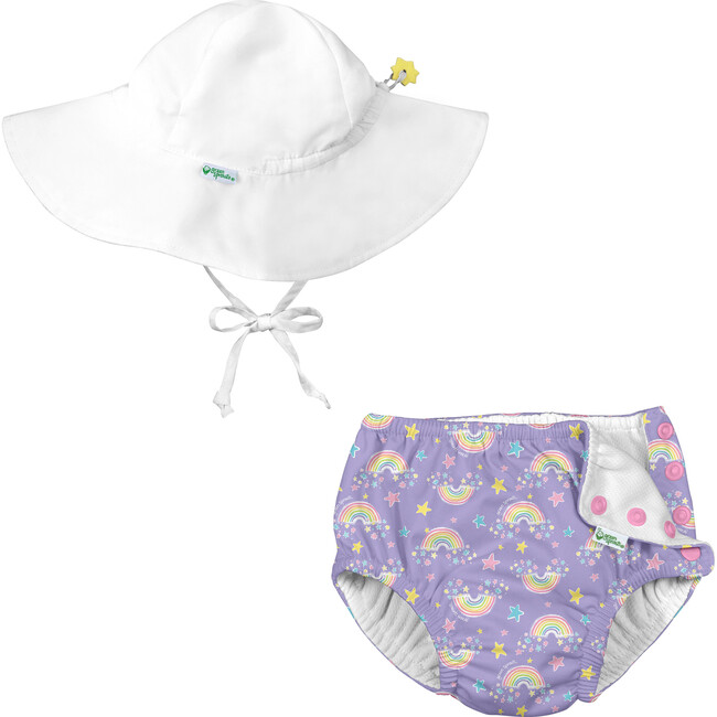 Reusable Swim Diaper & Sun Hat Set - Violet Rainbows - Mixed Accessories Set - 1 - zoom