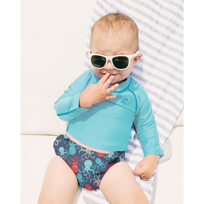 Reusable Swim Diaper & Rashguard Set, Navy Nautical Whale - Swim Trunks - 4