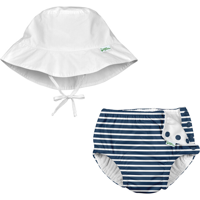 Reusable Swim Diaper & Sun Hat Set, Navy Stripe - Mixed Accessories Set - 1