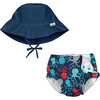 Reusable Swim Diaper & Sun Hat Set, Navy Octopus - Mixed Accessories Set - 1 - thumbnail