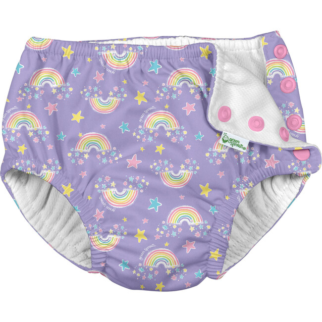 Reusable Swim Diaper & Sun Hat Set - Violet Rainbows