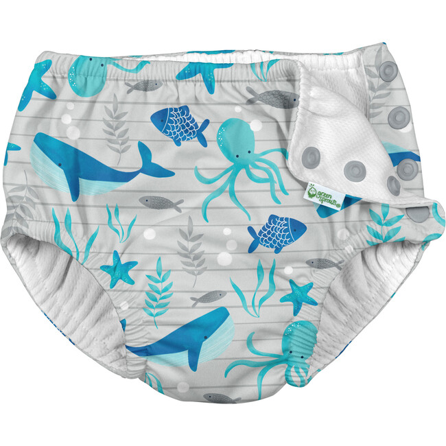 Reusable Swim Diaper & Sun Hat Set, Gray Undersea