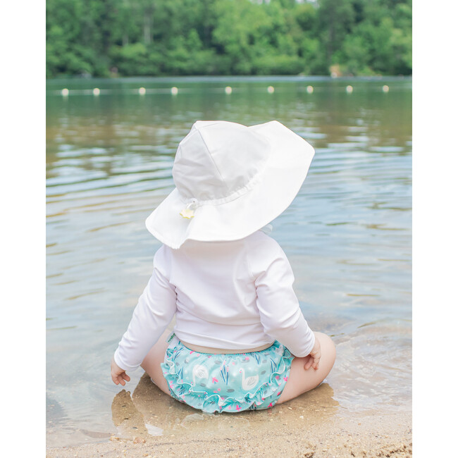 Reusable Swim Diaper & Sun Hat Set - Light Aqua Swan - Mixed Accessories Set - 5