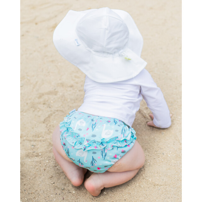 Reusable Swim Diaper & Sun Hat Set - Light Aqua Swan - Mixed Accessories Set - 6