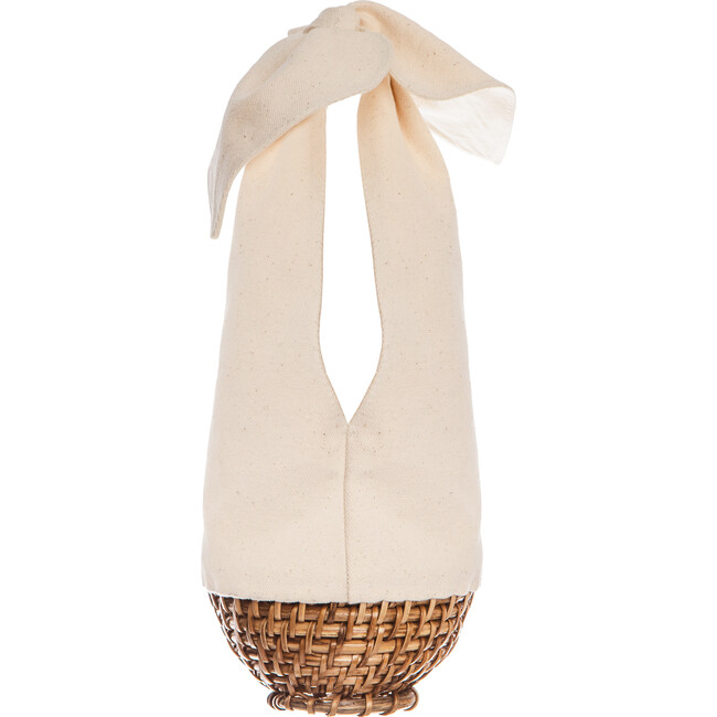*Exclusive* Mini Knot Cotton-Canvas and Wicker Basket Bag, Cream - Bags - 1