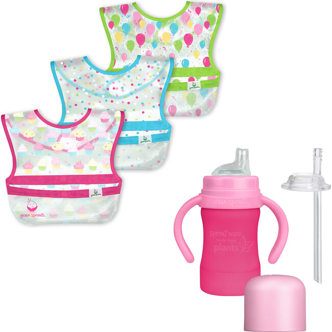 Wipe-off Bib & Sprout Ware Cup Set, Pink