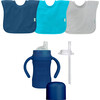 Stay-dry Toddler Bib & Sprout Ware Cup Set, Navy - Bibs - 1 - thumbnail