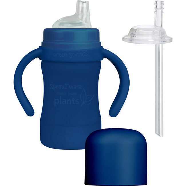 Stay-dry Toddler Bib & Sprout Ware Cup Set, Navy - Bibs - 3