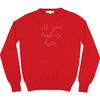 Womens Red Crewneck, Orchid Embroidered "all you need is love" - Sweaters - 1 - thumbnail