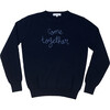 Womens Navy Crewneck, Cornflower Embroidered "come together" - Sweaters - 1 - thumbnail