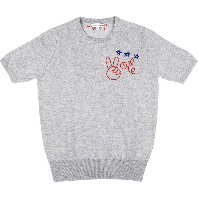 Womens Smoke Short Sleeve Crewneck, Red & Blue Embroidered "Vote" - Sweaters - 1