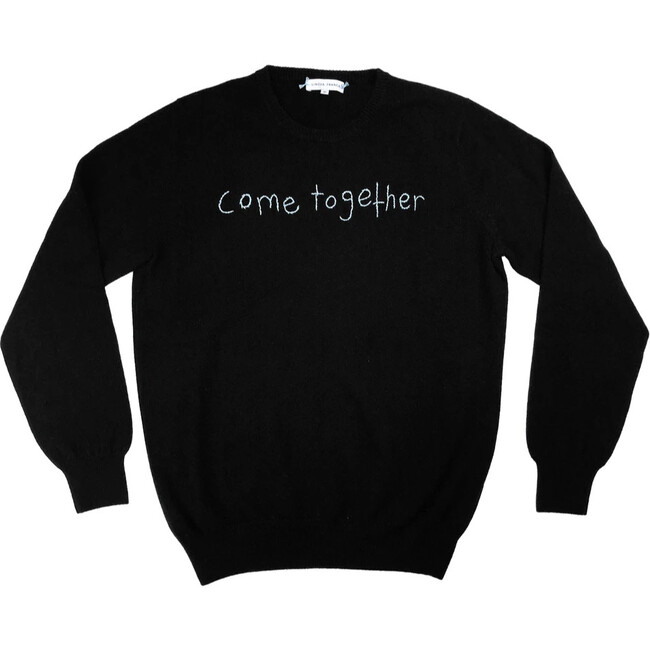 Mens Navy Crewneck, White Embroidered "come together" - Sweaters - 1