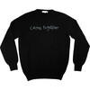 Mens Navy Crewneck, White Embroidered "come together" - Sweaters - 1 - thumbnail
