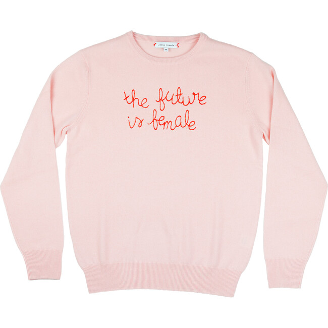 Womens Peony Crewneck, Red Embroidered "the future is female" - Sweaters - 1