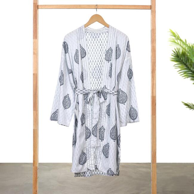 Block-Printed Cotton Women's Robe, Fort - Robes - 4