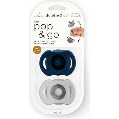 The Pop & Go Pacifier Twin Pack, Navy About You & Oh Happy Grey