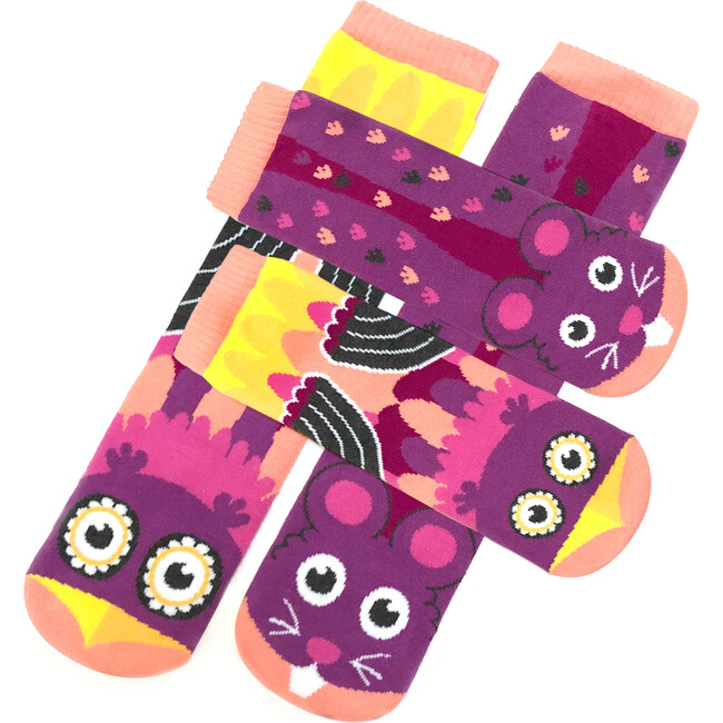 Owl & Mouse, Mismatched Socks Set, Kid & Adult Bundle