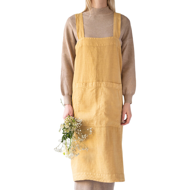 Adult Linen Pinafore Apron, Honey - Party Accessories - 1