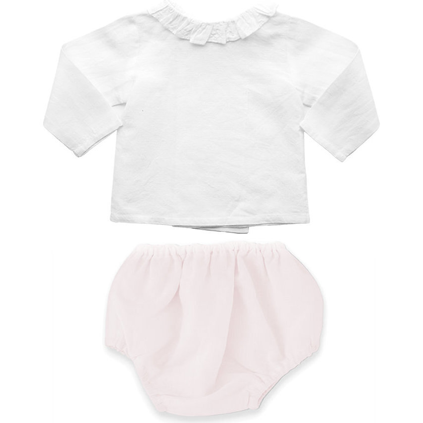 Double Button Blouse & Bloomer Gift Set, Blossom Pink Linen - Blouses - 1