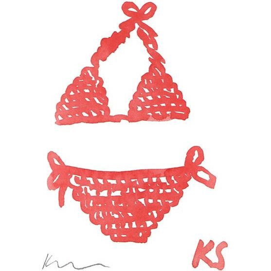 Red Mini Bikini,  3" x 4.5 - Art - 1
