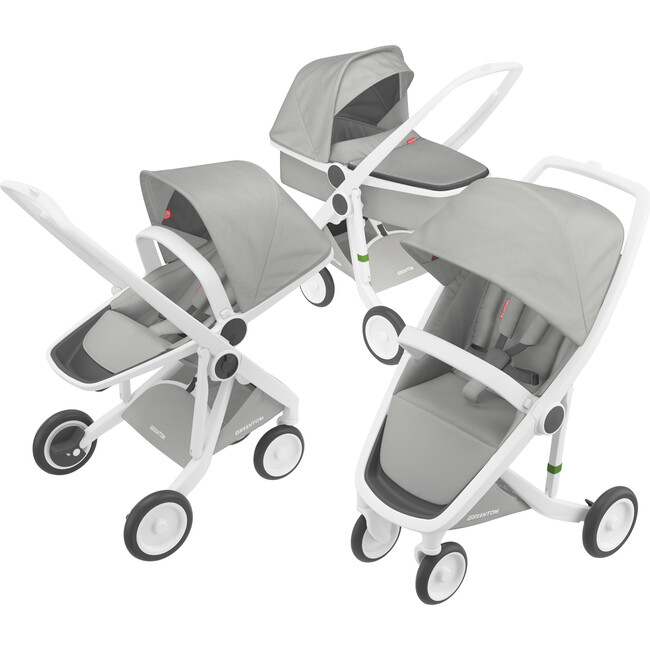 Greentom 3-In-1 Stroller (Including Carrycot) White Frame, Grey Fabric - Single Strollers - 1