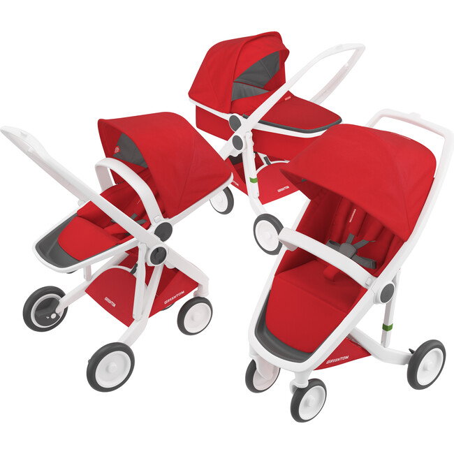 Greentom 3-In-1 Stroller (Including Carrycot) White Frame, Red Fabric - Single Strollers - 1