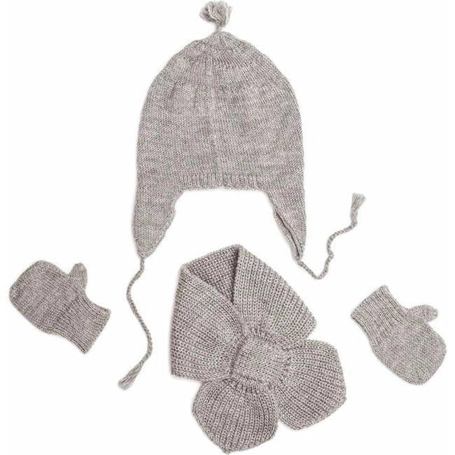 Hat, Scarf & Mitten Knit Set, Light Sand - Hats - 1