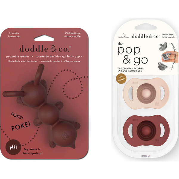 *Exclusive* Ant Teether and Peach+Rush Pop & Go Pacfier, Maroon