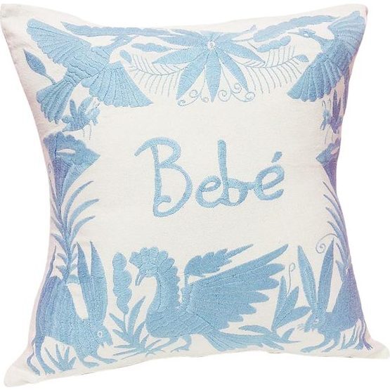 Embroidered Bebe Pillow, Pale Blue - Decorative Pillows - 1