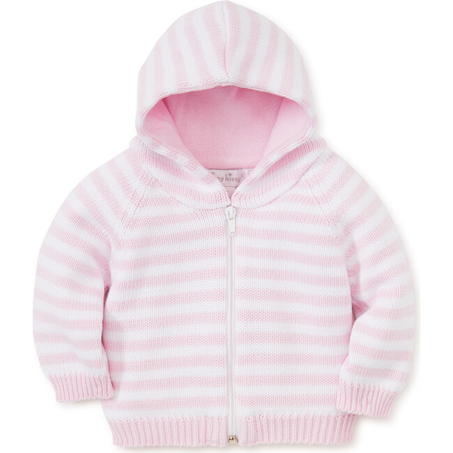 Rugby Stripe Knit Hooded Cardigan, Pink - Kissy Kissy Tops | Maisonette