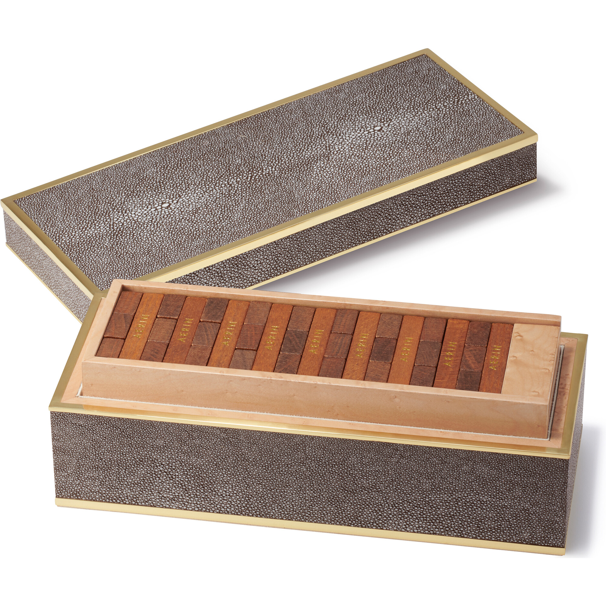 Shagreen JENGA Set Chocolate AERIN Games Maisonette