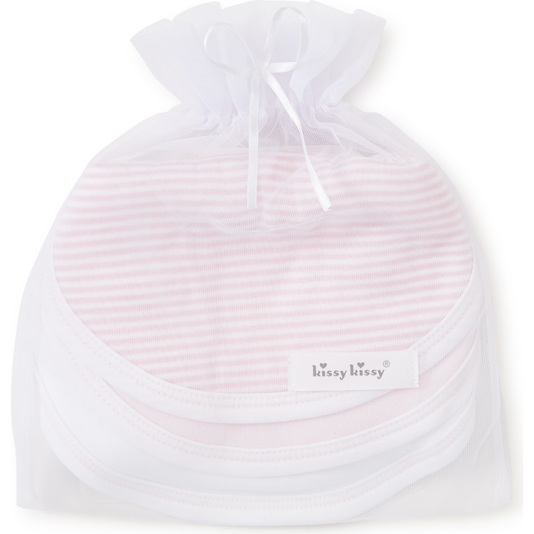 3pc Striped Bib Set, Pink - Bibs - 1