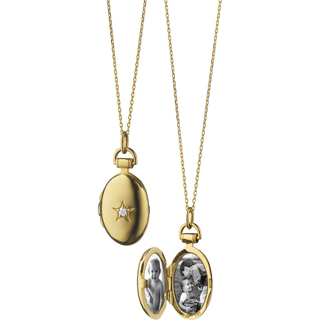 18K Yellow Gold "Anna" Locket with Center White Diamond - Necklaces - 1
