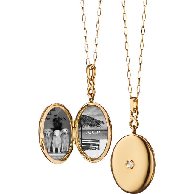 18K Yellow Gold "Infinity" Locket with Center White Diamond - Necklaces - 1