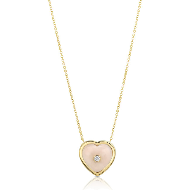 *Exclusive* Opal Puff Heart Pendant, Birthstone Inset - Necklaces - 1