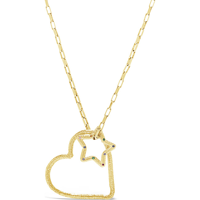 *Exclusive* Large Heart and Star Charm Necklace, 18K Yellow Gold & Precious Stones - Necklaces - 1