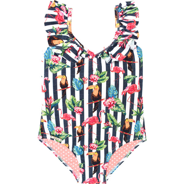 Hoola Girls One Piece Swimsuit, Tropical Navy Stripes - 98 Coast Av ...