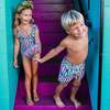 Hoola Girls One Piece Swimsuit, Tropical Navy Stripes - One Pieces - 2