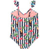 Hoola Girls One Piece Swimsuit, Tropical Navy Stripes - One Pieces - 3