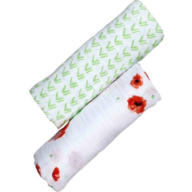 Organic Muslin Swaddle Gift Set, Poppyfield Grass - Swaddles - 5