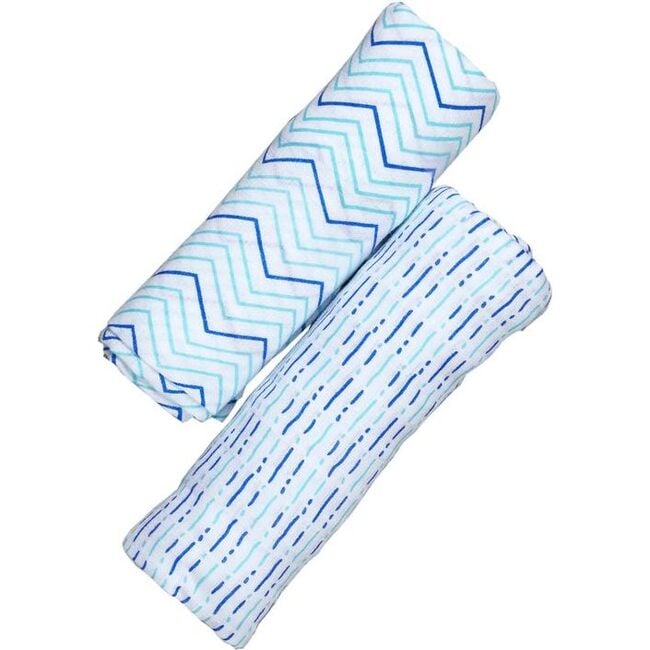 Organic Muslin Swaddle Gift Set, Shades of Blue - Swaddles - 6