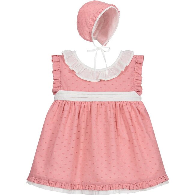 Ruffle Dress & Bonnet Set, Pink - Mixed Apparel Set - 1