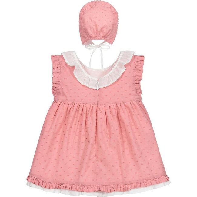 Ruffle Dress & Bonnet Set, Pink - Mixed Apparel Set - 2