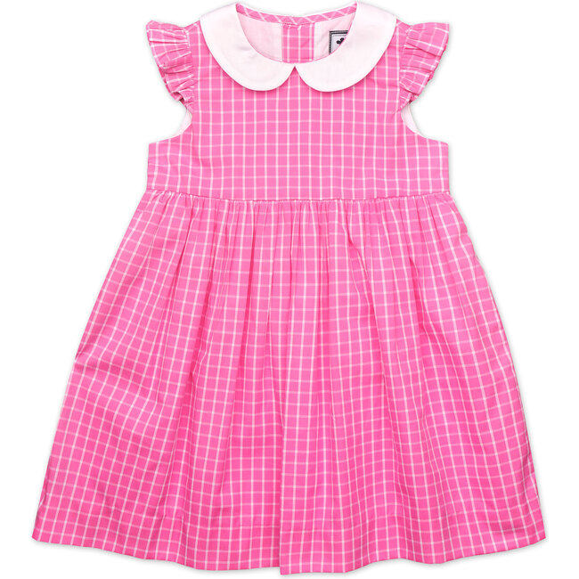 Riley Peter Pan Collar Dress, Pink Windowpane Check - Dresses - 1