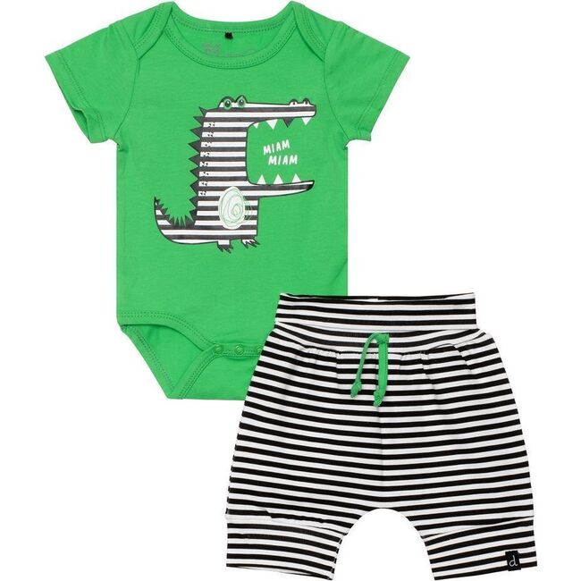 Graphic Croc Bodysuit & Pant Set, Green - Mixed Apparel Set - 1