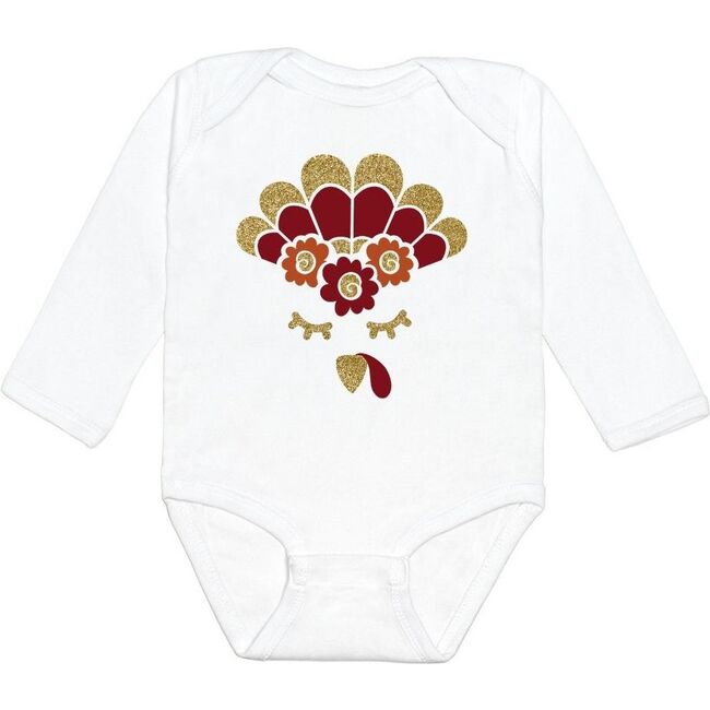 Turkey Flower Crown L/S Bodysuit, White