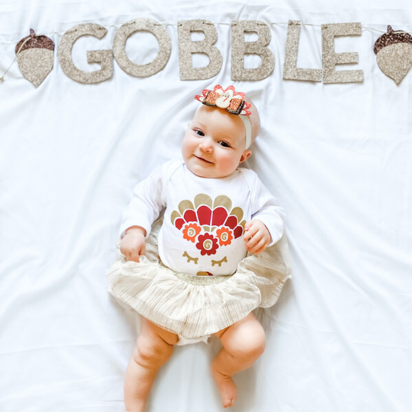 Turkey Flower Crown L/S Bodysuit, White