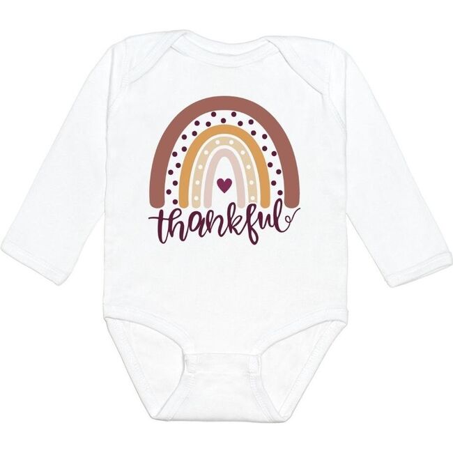 Thankful Rainbow L/S Bodysuit, White - Onesies - 1