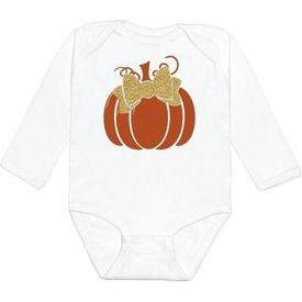 Pumpkin L/S Bodysuit, White - Onesies - 1